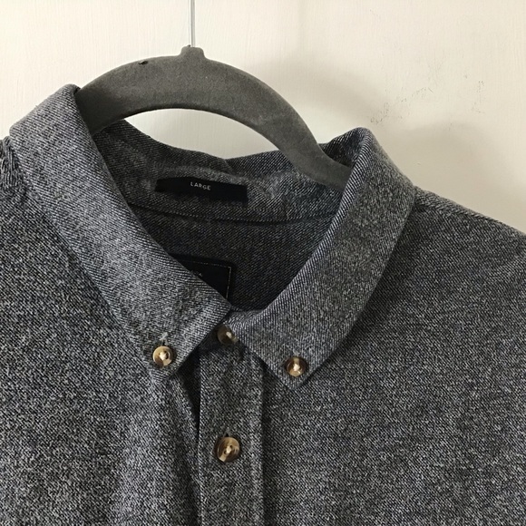 Gray 100% Cotton Heathered button up long sleeve top large - Picture 3 of 9